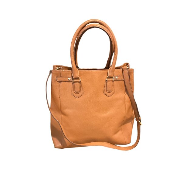 Henri Bendel Carlyle Satchel Pebbled Leather Carmel Handles & Crossbody Strap - Picture 2 of 14